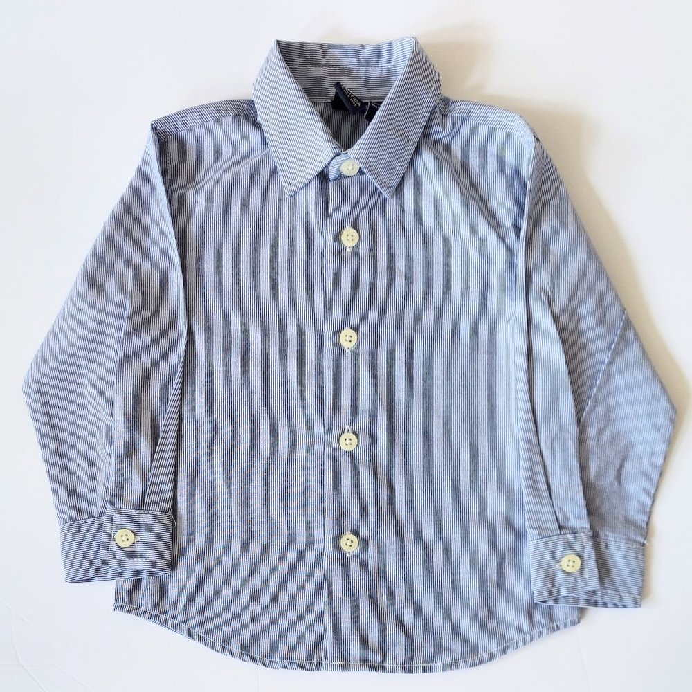 Nautica Boys Blue Striped Oxford Button Up Shirt Size 18M - 24M